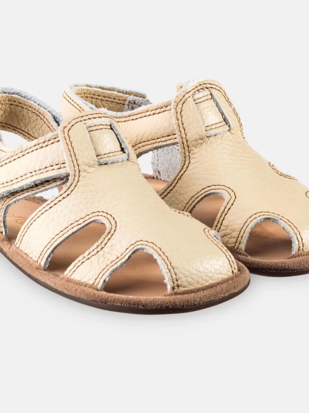 Beige Leather Baby Walker Sandals with Secure Strap